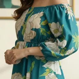 SZN Floral Print Off-Shoulder Puff Sleeve A-Line Midi Dress image 2