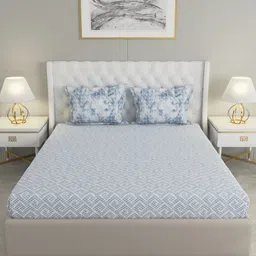 Raymond Home Navy Blue Geometric Printed 140 TC Cotton Queen Bedsheet Set 2.29 m x 2.54 m image 2