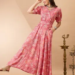 Globus Abstract Print Wrap Flared Wide Leg Fusion Jumpsuit with Belt-image-59