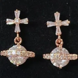 Shrim jewels Brass-Plated Artificial Stones Studded Geometric Shaped Drop Earrings image 4