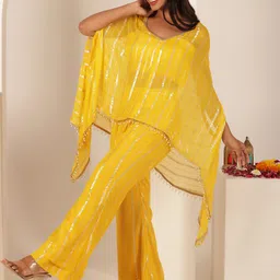 DEASHA INDIA Striped Sleeveless Georgette Top & Palazzos With Cape image 5