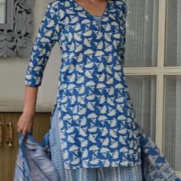 Ruii FASHION Women Ethnic Motifs Printed Regular Pure Cotton Kurta with Palazzos & Dupatta image 3