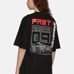 MORSE CODE Women Graphic Printed Round Neck Cotton Oversized T-shirt-image-7