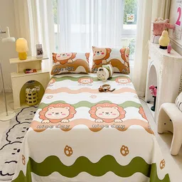 JC HOME Green & Brown Graphic 140 TC Queen Bedsheet with 2 Pillow Covers image 4