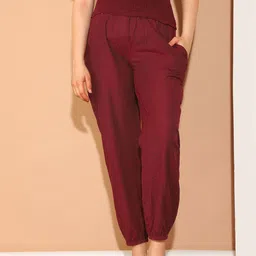 Moms Maternity Women Polka Dot Comfort High-Rise Easy Wash Maternity Pleated Joggers Trousers-image-48
