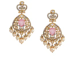 Kushal's Fashion Jewellery Victorian-Plated Kundan Studded Contemporary Drop Earrings image 3