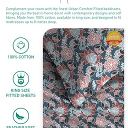 MYTRIDENT Grey & Red Floral Cotton 144 TC Fitted Double King Bedsheet Set-1.8mx1.98m image 5