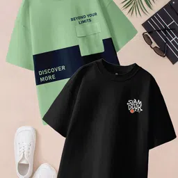 BAESD Boys Pack Of 2 Printed Drop-Shoulder Sleeves Oversized Pure Cotton T-shirts-picture-38