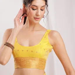 Janasya Geometric Woven Design Jacquard Banarasi Saree with Blouse Piece image 4