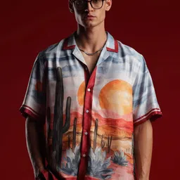 I'M HERE Unisex Relaxed Fit Conversational Printed Cuban Collar Casual Shirt-picture-21