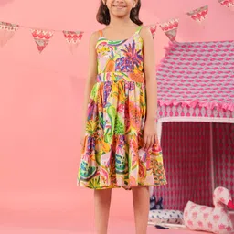 Rain & Rainbow Girls Printed Cotton Knee Length Dress-picture-45