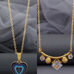 Birado Jewellery Set Of 2 Stainless Steel Gold-Plated Stones Studded Minimal Necklaces-picture-25