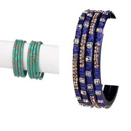 SOMIL Women Set Of 12 Blue, Navy Blue Alloy Artificial Stones & Beads Bangles-picture-26