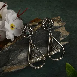 PATOLA BY VJ 92.5 Silver-Plated Artificial Stones and Beads Dome Shaped Jhumkas Earrings-picture-35