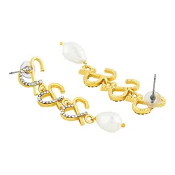 JOKER & WITCH Gold-Plated Rhinestone Studded & Beaded Quirky Drop Earrings image 2