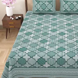 Myntra Elegant Homes Sea Green Floral Cotton 180TC Double King Bedsheet Set-2.75mx2.25m-picture-13