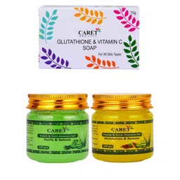 CARET ORGANIC Set Of 3 Glutathione Soap With Aloevera Gel & Papaya Kesar Aloevera Gel image 1