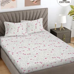 Myntra Elegant Homes White Printed 300 TC Pure Cotton King Bedsheet Set 2.50 m X 2.25 m-image-78