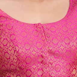 Studio Shringaar Ethnic Motifs Woven Design Round Neck Brocade Saree Blouse image 3