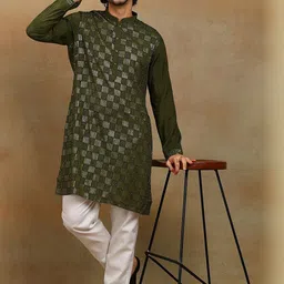 House of Pataudi Men Geometric Printed Festive Straight Kurta-picture-31