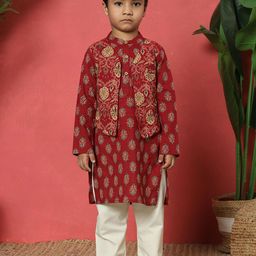 Readiprint Boys Ethnic Motifs Printed Mandarin Collar Pure Cotton Kurta With Pyjamas-image-93