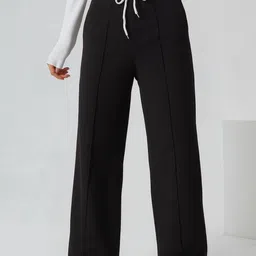 HERE&NOW Women Black Cotton High-Rise Wide Leg Trousers-picture-24