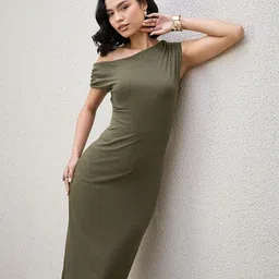 Kibo Women Asymmetric Neck Bodycon Midi Dress-picture-40