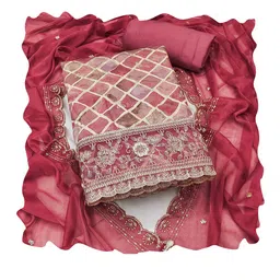 MANVAA Geometric Embroidered Sequinned Unstitched Dress Material image 5