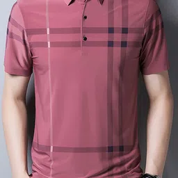 ausk Men Striped Polo Neck Cotton Blend Pink, Maroon T-Shirt-picture-25