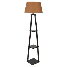 tu casa Sloping Brown Cotton and Acrylic Shade Shelf Floor Lamp With Mango wood Base image 4
