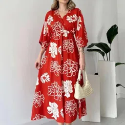 Women A-line Red Maxi/Full Length Dress-image-58