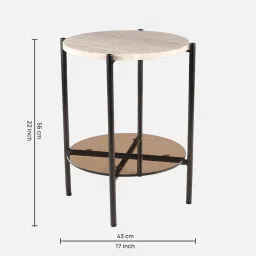hometown Clara Marble Top End Table In Brown Colour image 2