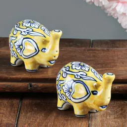 vareesha Manohar Yellow White Ceramic Elephant Salt n Pepper Set image 1