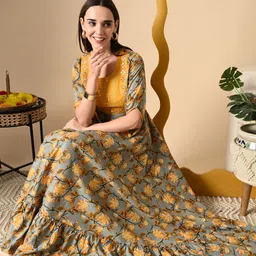 here&now Floral Print Rayon Blend Stitched Anarkali Gown image 5