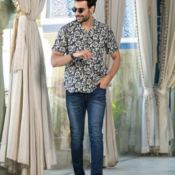 AKS Men Spread Collar Floral Printed Cotton Casual Shirt-picture-27