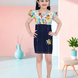 Lei-Chie Floral Embroidered Puff Sleeve Denim A-Line Midi Dress-picture-30