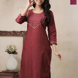 AUZAAI COLLECTION Selection Of 2 Floral Yoke Design Thread Work Pure Cotton Kurtas-picture-19