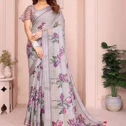 HERE&NOW Floral Zari Linen Blend Saree image 2