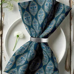 Vargottam 12-Pcs Teal Green & Cream Colored Printed Cotton Table Napkins image 3