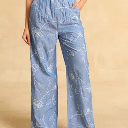Kazo Women Tie and Dye Embroidered Relaxed High-Rise Trousers-image-46