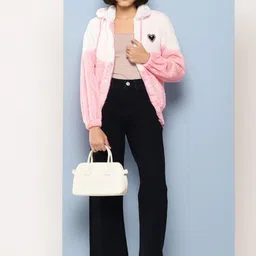 BAESD Girls Colourblocked Woollen Puffer Jacket with Embroidered image 4