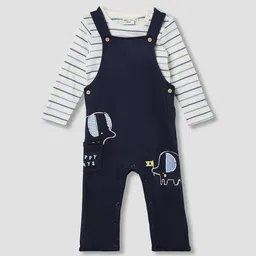 Juniors by Babyshop Boys Elephant Applique Cotton Dungaree With T-Shirt-picture-10