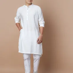 Melange by Lifestyle Mandarin Collar Cotton Straight Kurta-image-42