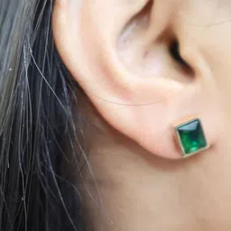 SIVA BY ANIKA Brass-Plated Artificial Stones Studded Square Shaped Studs image 3