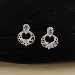 JYONA Silver-Plated American Diamond & CZ Studded Floral Shaped Drop Earrings-picture-15