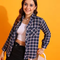 herway Women Regular Fit Checkered Curved Collar Casual Shirt-picture-16