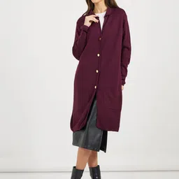 Styli Collared Long Length Acrylic Cardigan-picture-38