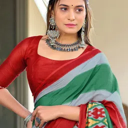 Anouk Striped Pure Cotton Ikat Saree image 2