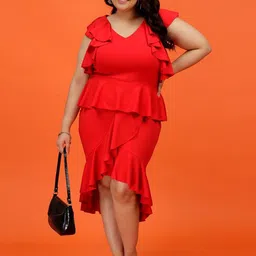 Toodle Plus Women V-Neck Flutter Sleeve Peplum Dress-picture-23