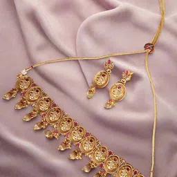 Anouk Pink Gold Plated Stone Studded Antique Choker Jewellery Set-image-8